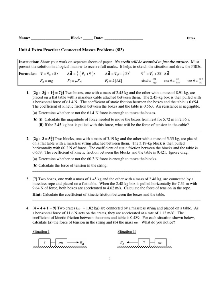 Connected Masses Physics Problems | PDF | Tension (Physics) | Force