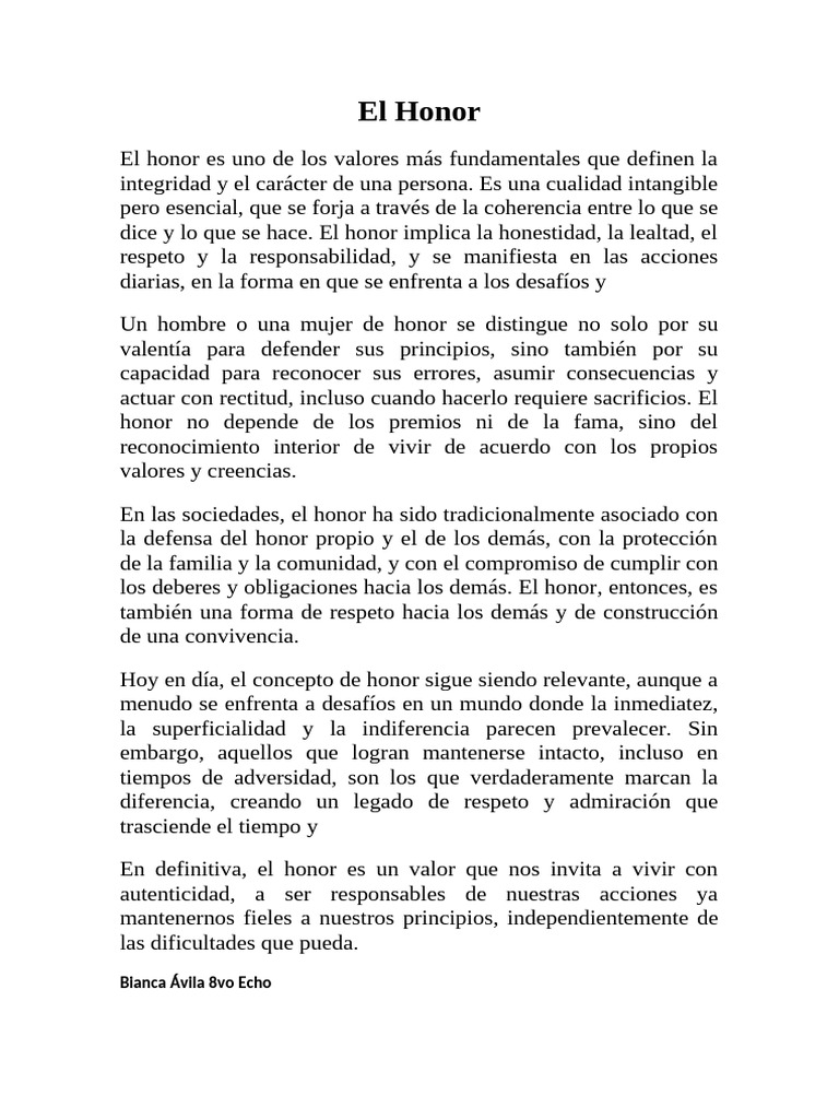 El Valor del Honor en la Vida Diaria | PDF