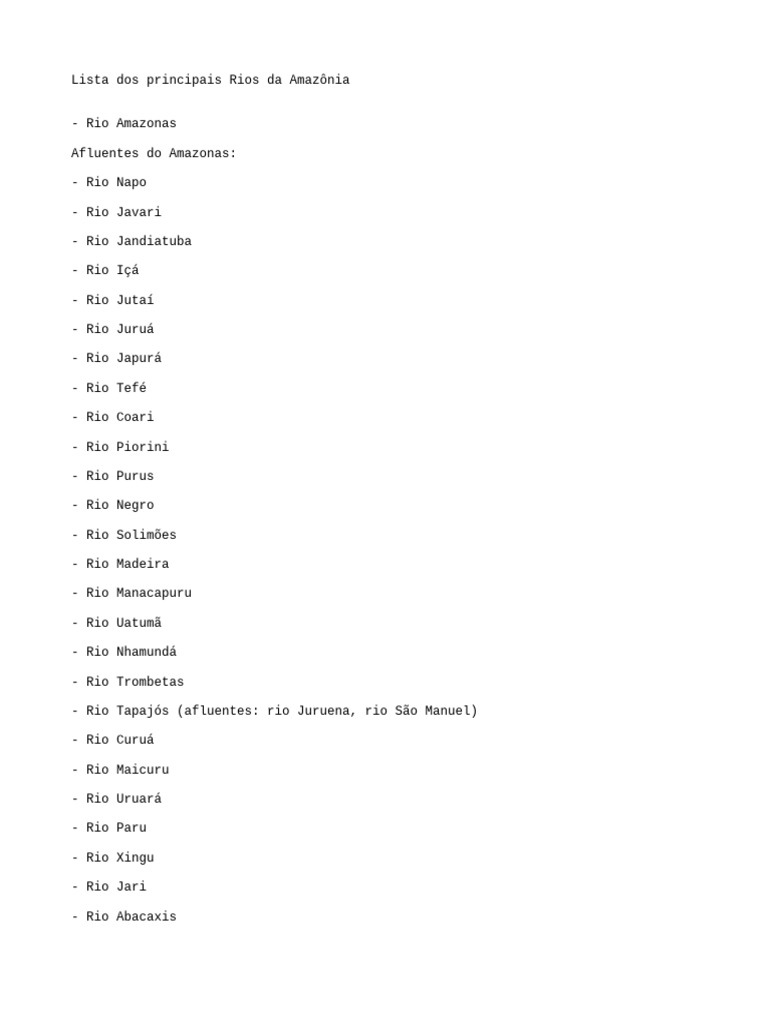 Lista Dos Principais Rios Da Amazônia | PDF