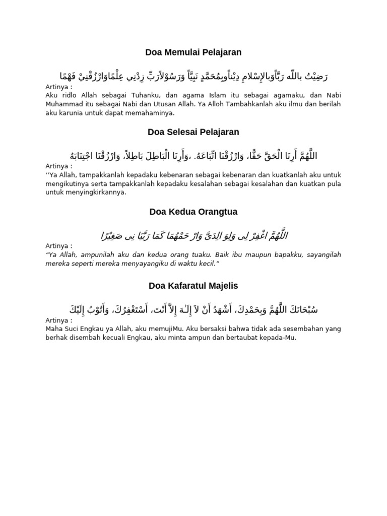 Doa Memulai Pelajaran | PDF