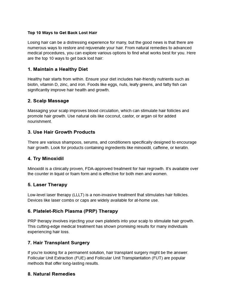10 ways to get back lost hair pdf hair loss hair