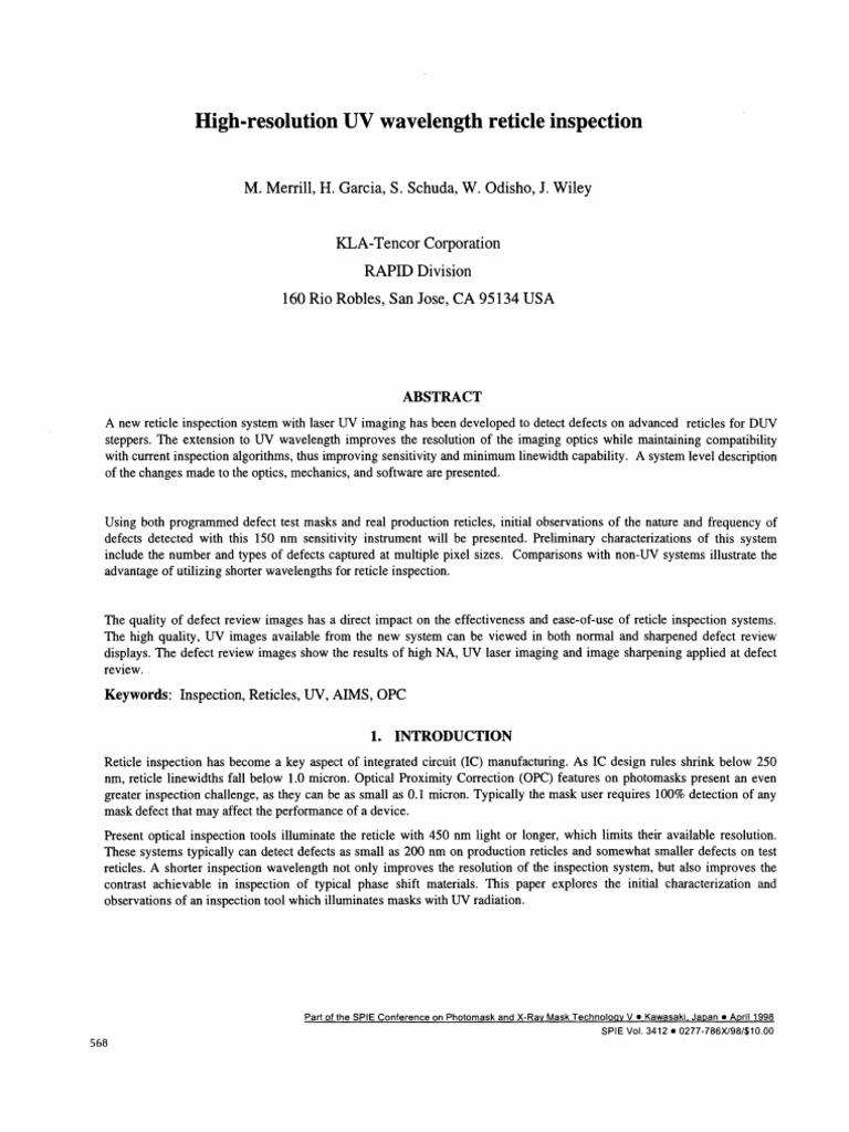 High-resolution UV wavelength reticle inspection | PDF | Ultraviolet ...