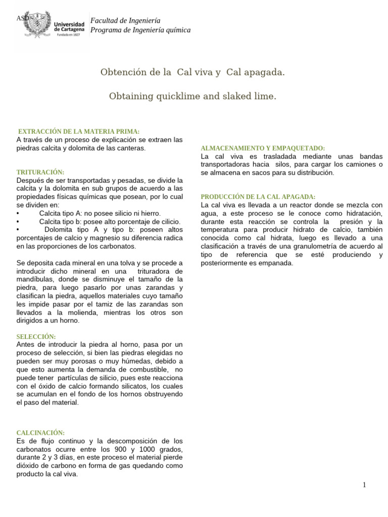Obtención de Cal Viva y Apagada | PDF | Lima (Material) | Sustancias ...