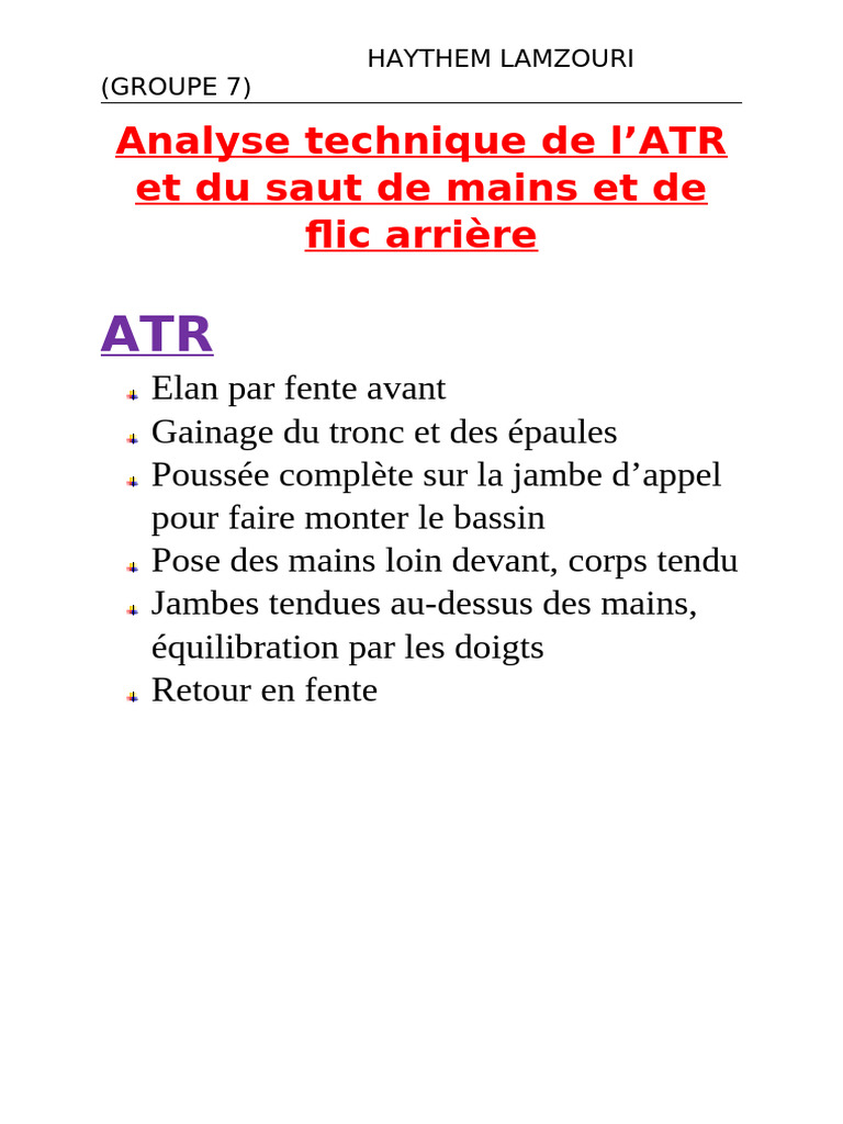 Analyse technique : ATR, saut de mains, flic arrière | PDF