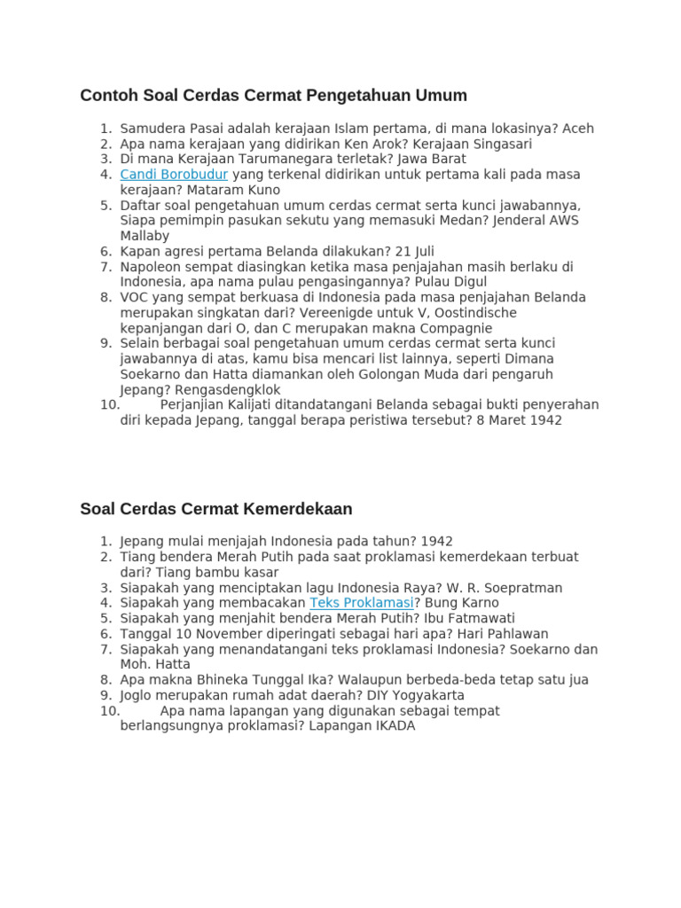 Contoh Soal Cerdas Cermat Pengetahuan Umum | PDF