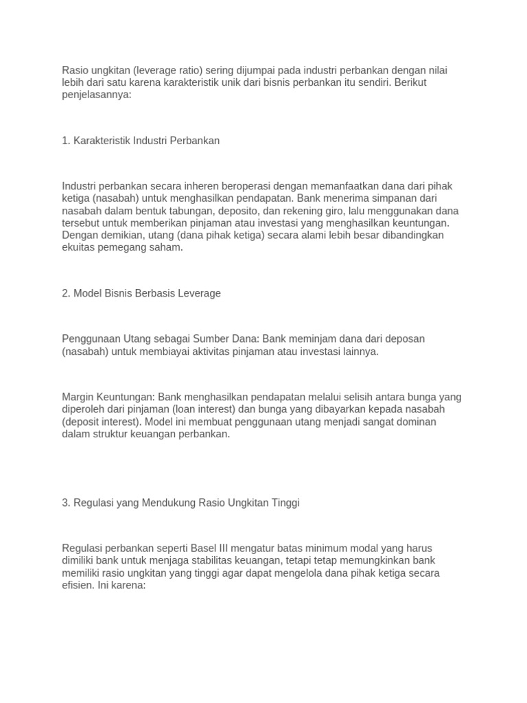 Rasio ungkitan (leverage ratio) sering dijumpai pada industri perbankan ...