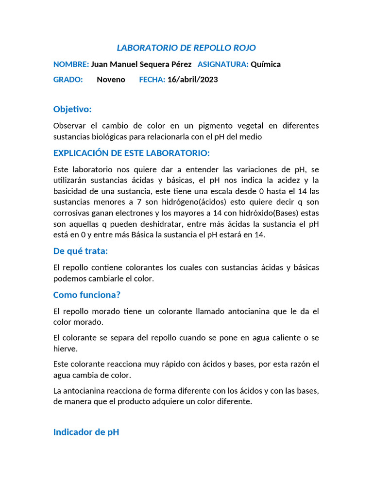 Indicador de pH con Repollo Rojo | PDF | Ph | Ácido
