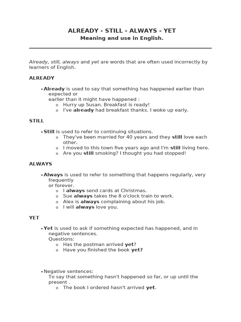 Mastering Already, Still, Always, Yet | PDF
