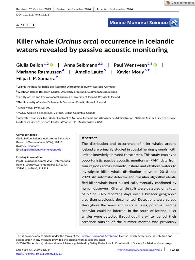 Killer Whale Distribution in Icelandic Waters | PDF | Whales | Herring