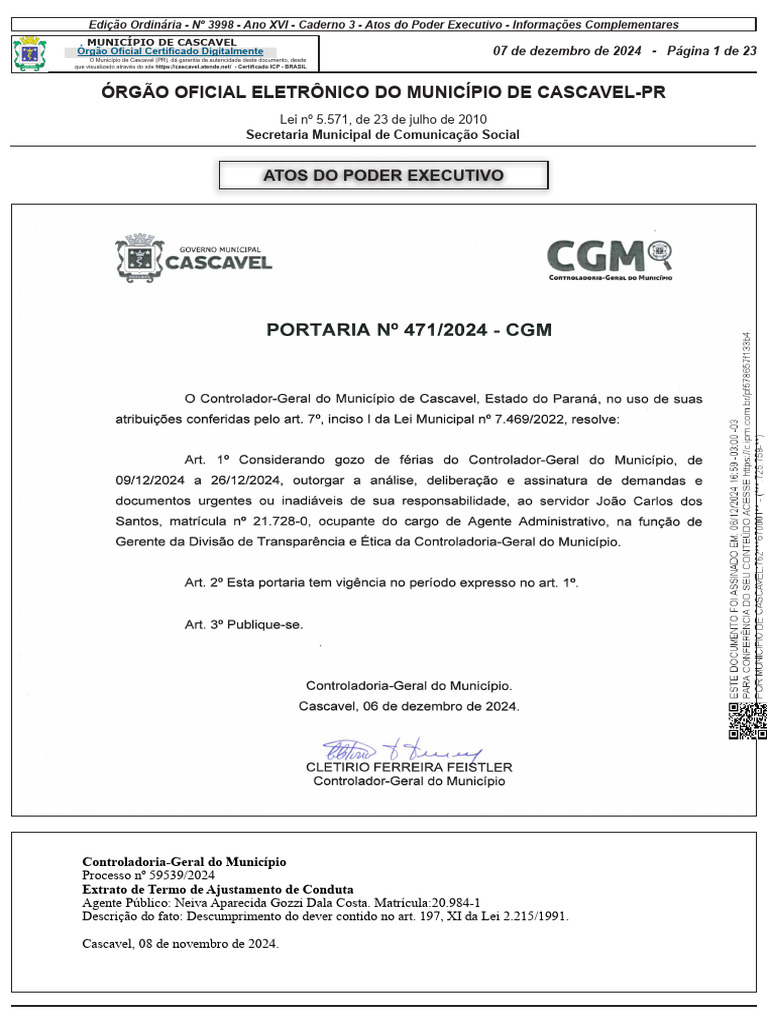 Atos do Poder Executivo de Cascavel 2024 | PDF