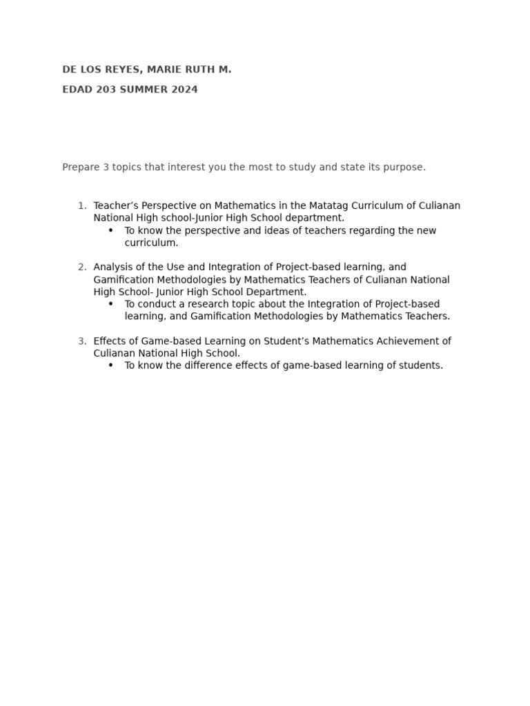 Mathematics Curriculum Research Topics | PDF