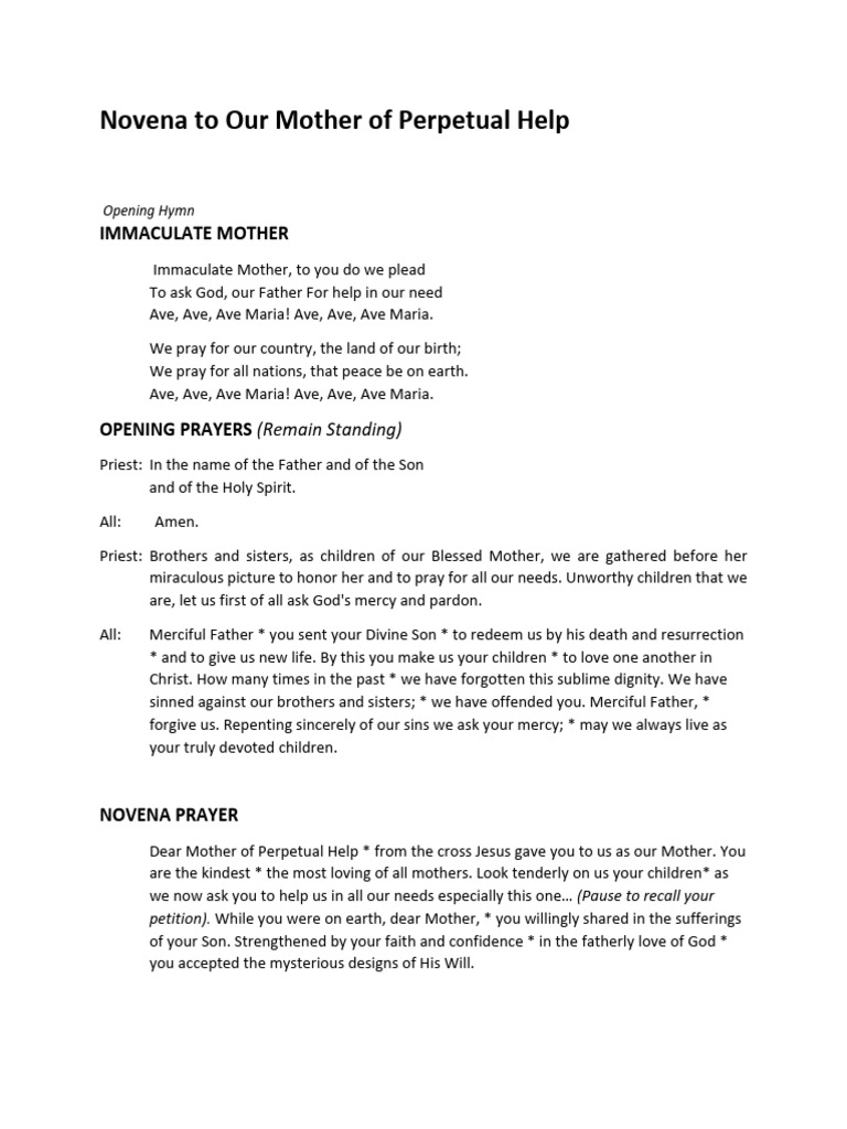Novena To Our Mother of Perpetual Help | PDF | Mary, Mother Of Jesus ...