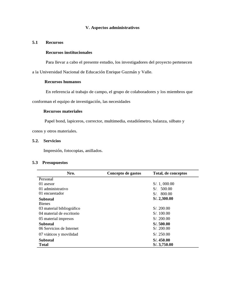 Recursos y Presupuesto del Proyecto de Tesis | PDF