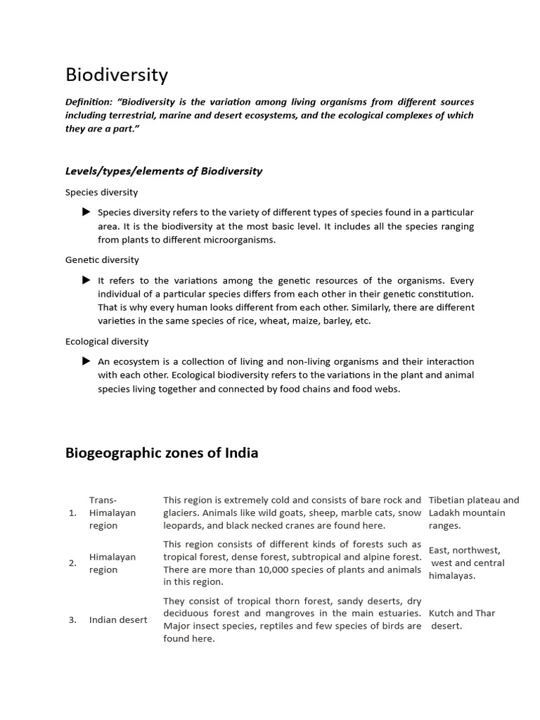 Understanding Biodiversity in India | PDF | Biodiversity | Natural ...