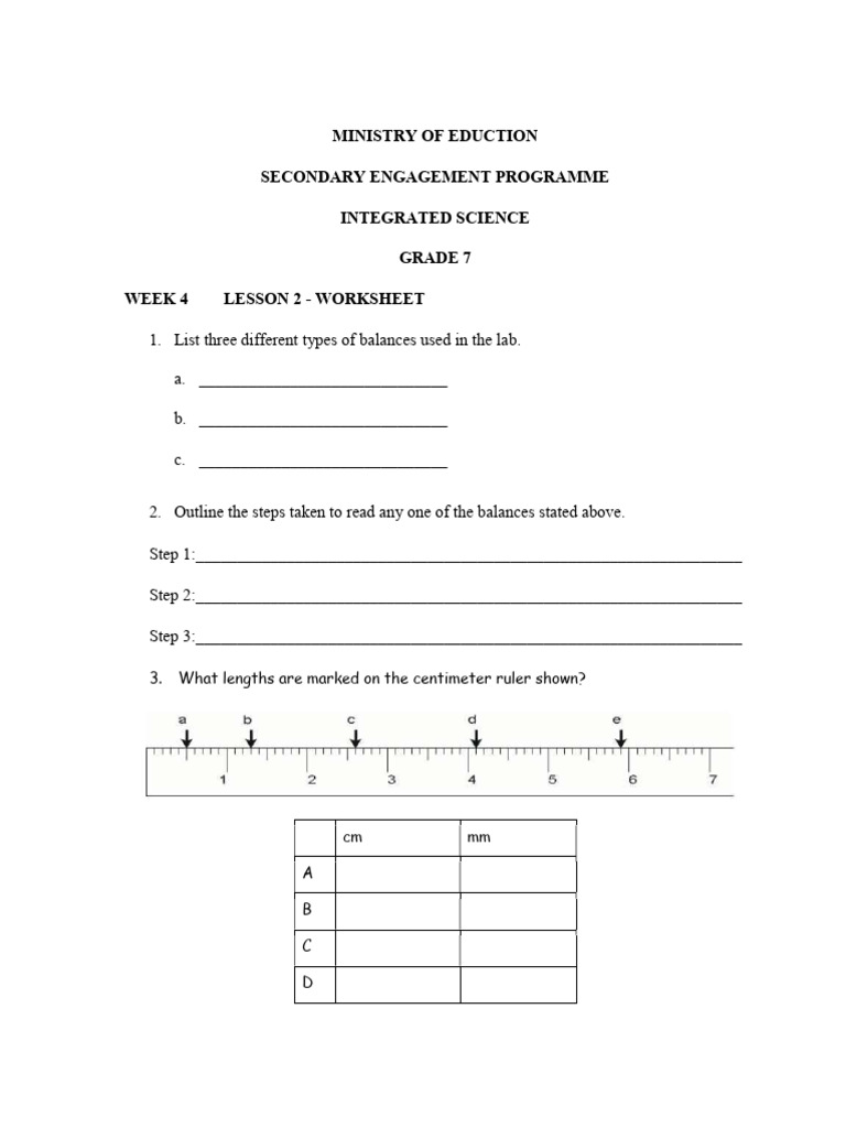Grade 7 Integrated Science Worksheet | PDF | Weighing Scale | Tools
