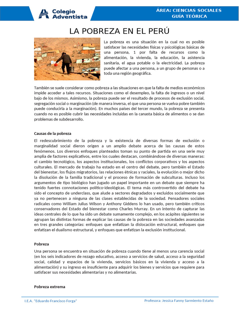 Causas y efectos de la pobreza en Perú | PDF | Pobreza | Pobreza e ...