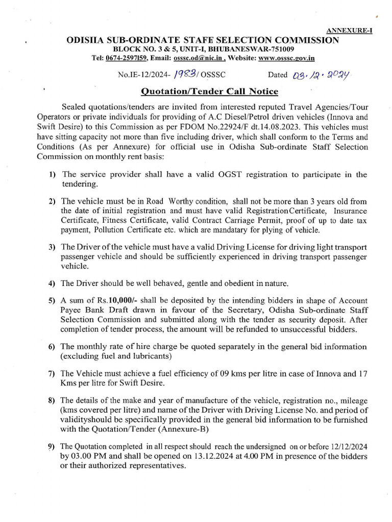 Quotation Tender Call 1983 | PDF