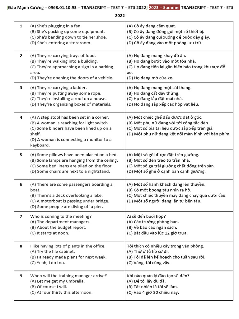 TRANSCRIPT TEST 7 ETS 2022 DỊCH | PDF