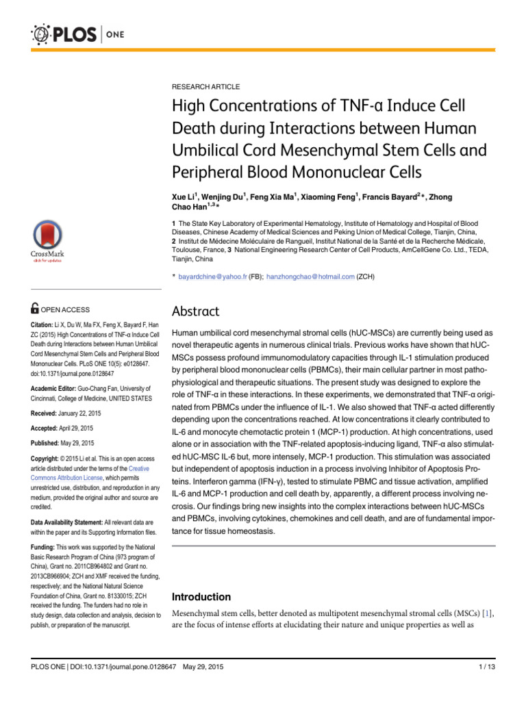 High Concentrations of TNF-α Induce Cell Death | PDF | Mesenchymal Stem ...