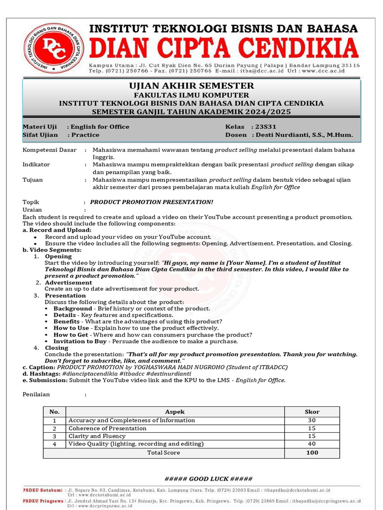 Soal UAS - English For Office (2024) | PDF | Mass Media