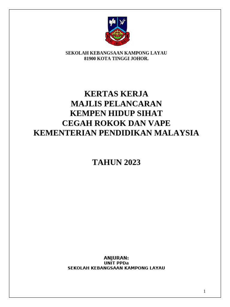 Kertas Kerja Kempen Hidup Sihat Rokok Dan Vape | PDF