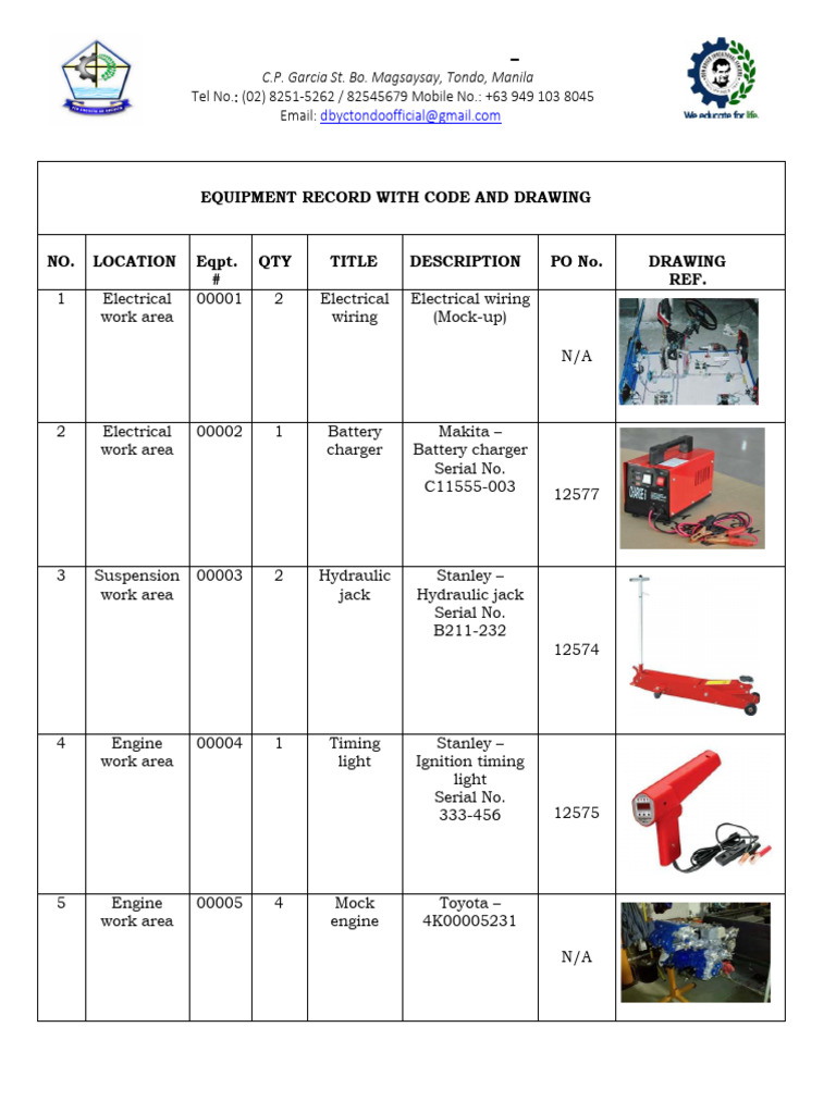 11 - Equipment Record With Code and Drawing | PDF | Motor Vehicle ...