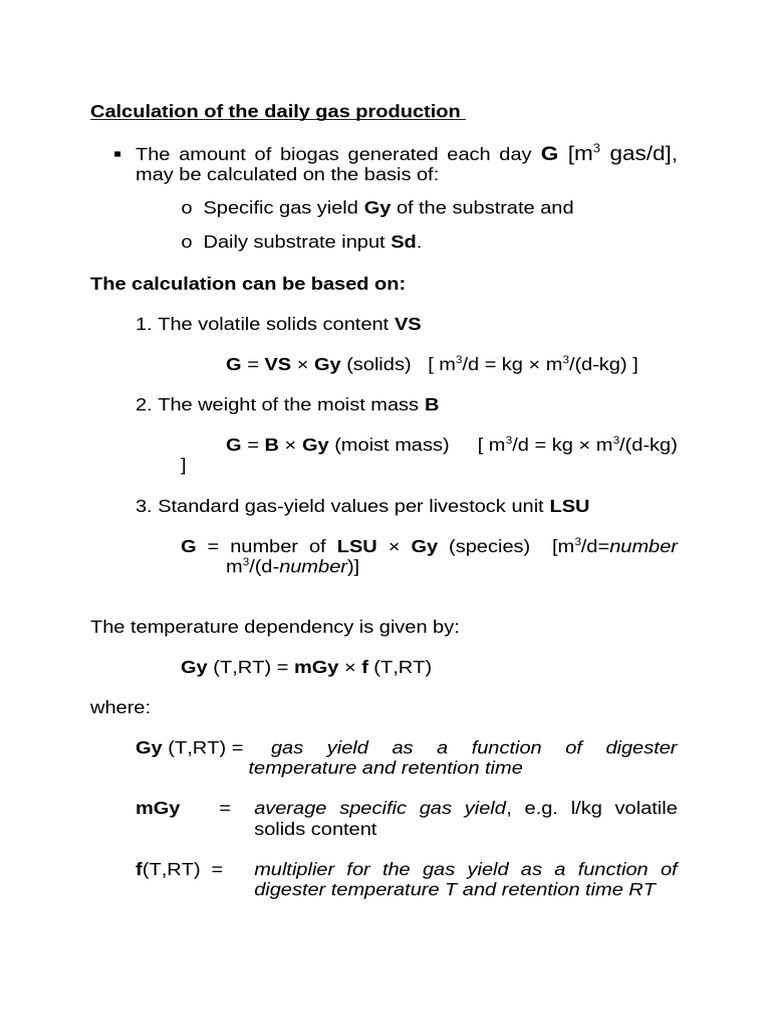 Biogas Digester Design Calculations | PDF | Anaerobic Digestion | Gases