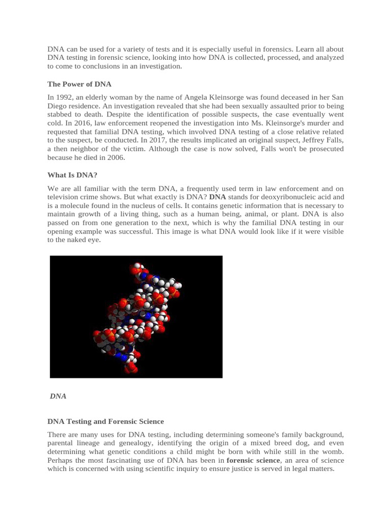 Forensic DNA Testing Explained | PDF | Dna Profiling | Polymerase Chain ...