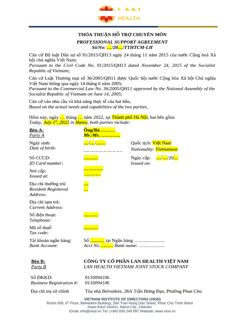 TT TV Chuyên Môn - Professional Support Agreement | PDF