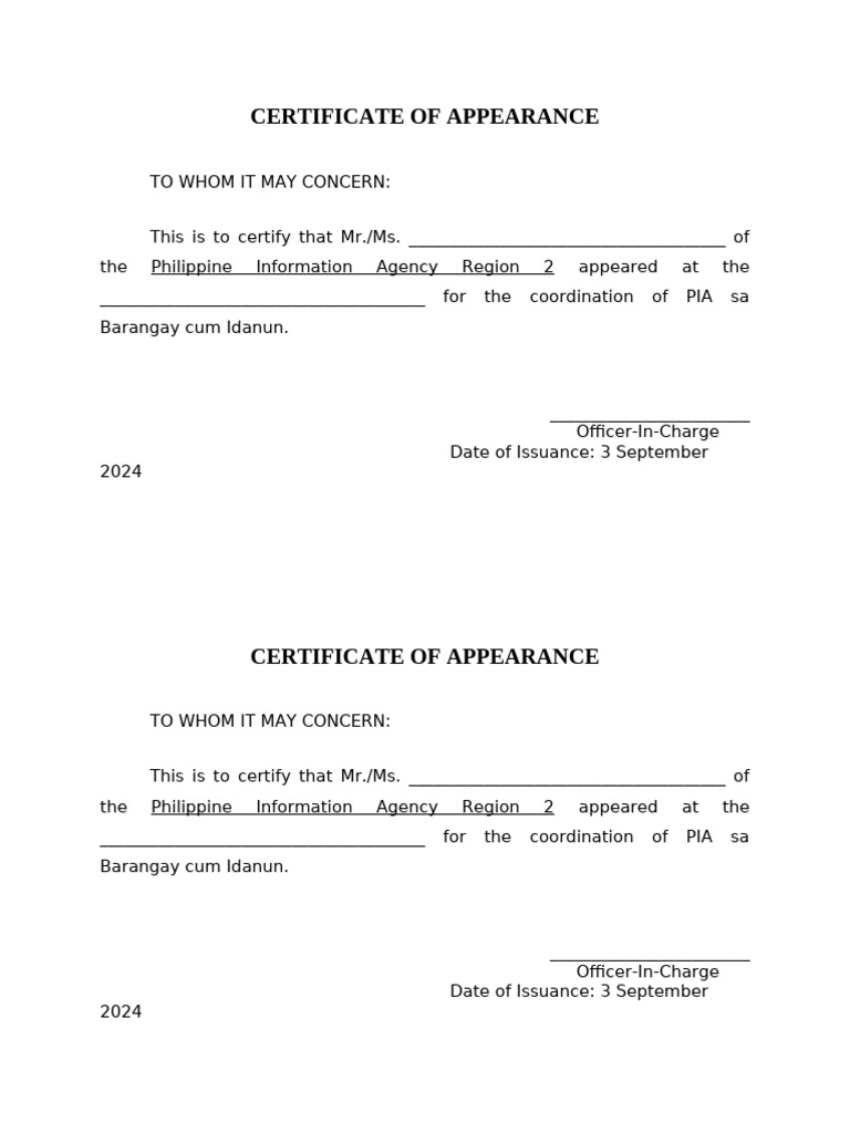 Certificate of Appearance PDF Certificate of Appearance PDF