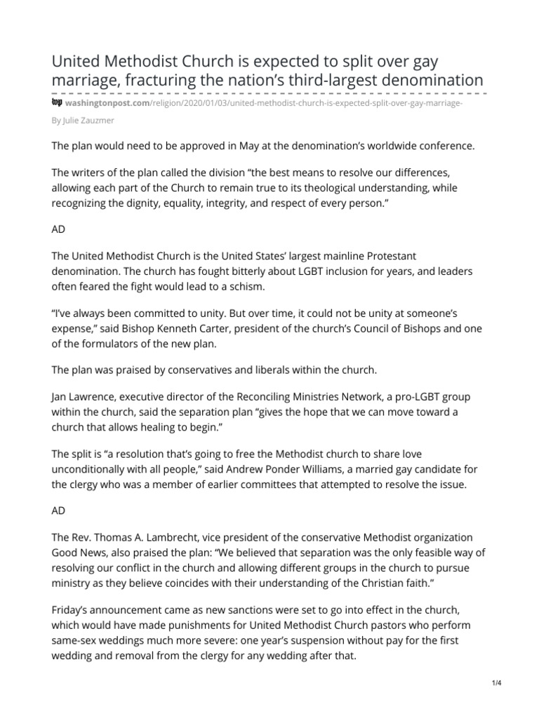 United Methodist Church Is Expected To Split Over Gay Marriage ...