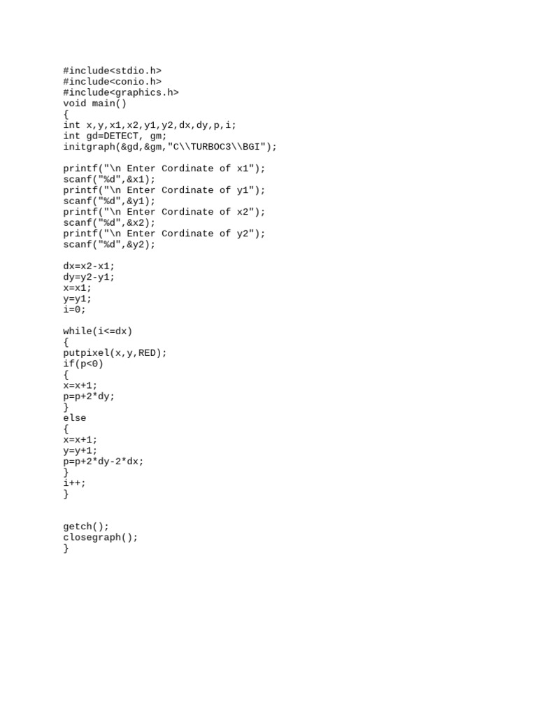 Line Drawing with C Graphics | PDF