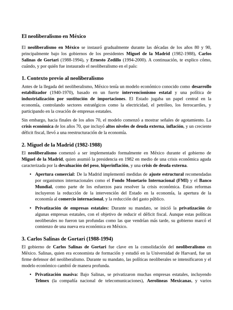 Neoliberalismo en México: Orígenes y Consecuencias | PDF ...