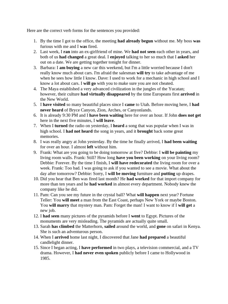 Correct Verb Forms in Context | PDF