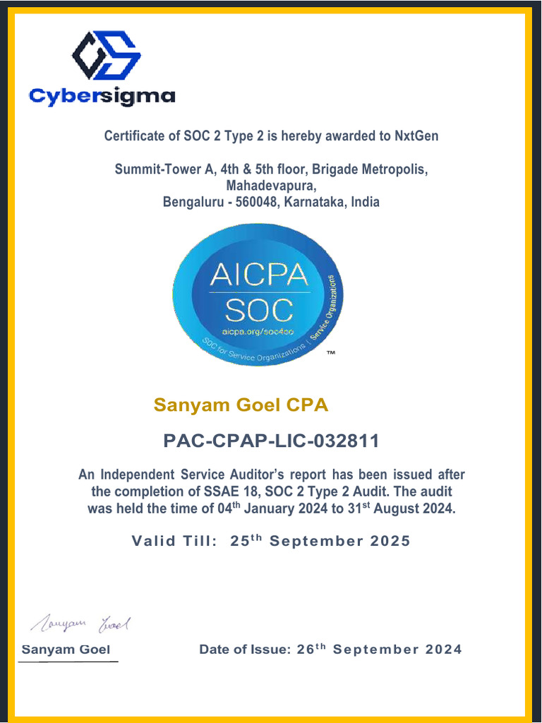 6 Nxtgen Soc 2 Type 2 Certificate Pdf