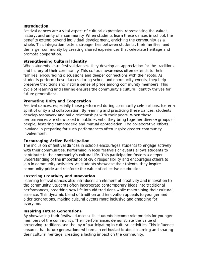 Benefits of Learning Festival Dances | PDF | Community | Traditions