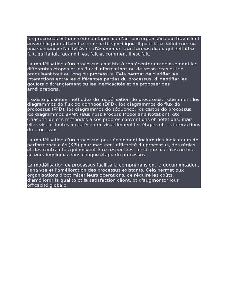 Modélisation de processus : méthodes et avantages | PDF