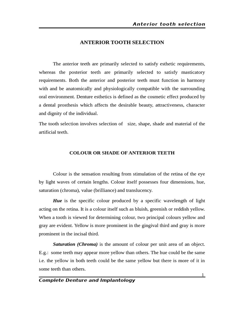 Anterior Tooth Shade Selection Guide | PDF | Human Tooth | Dental Implant