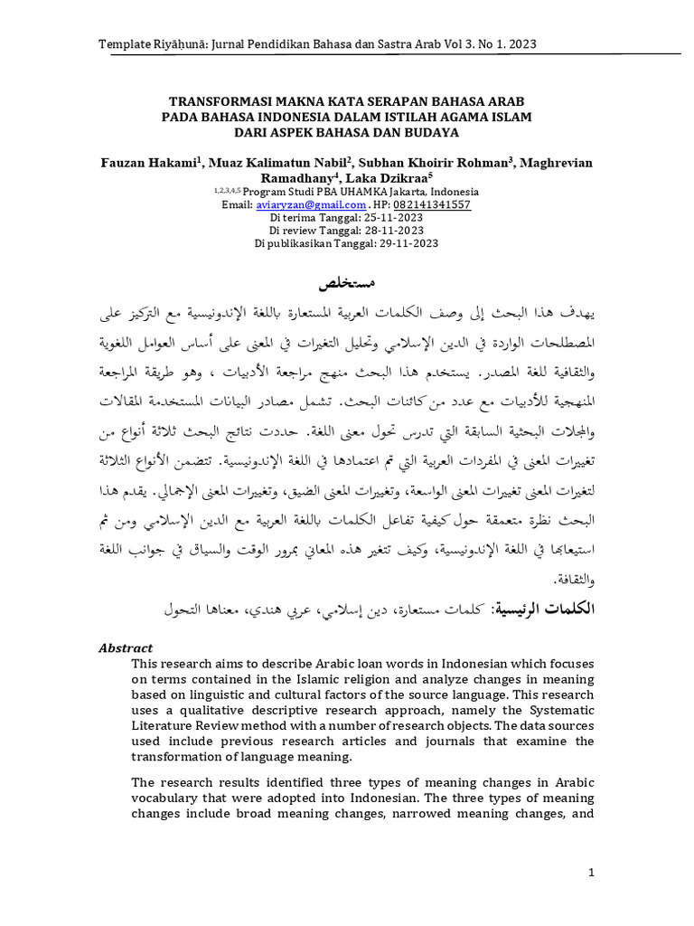 Transformasi Makna Kata Serapan Bahasa Arab Pada B | PDF