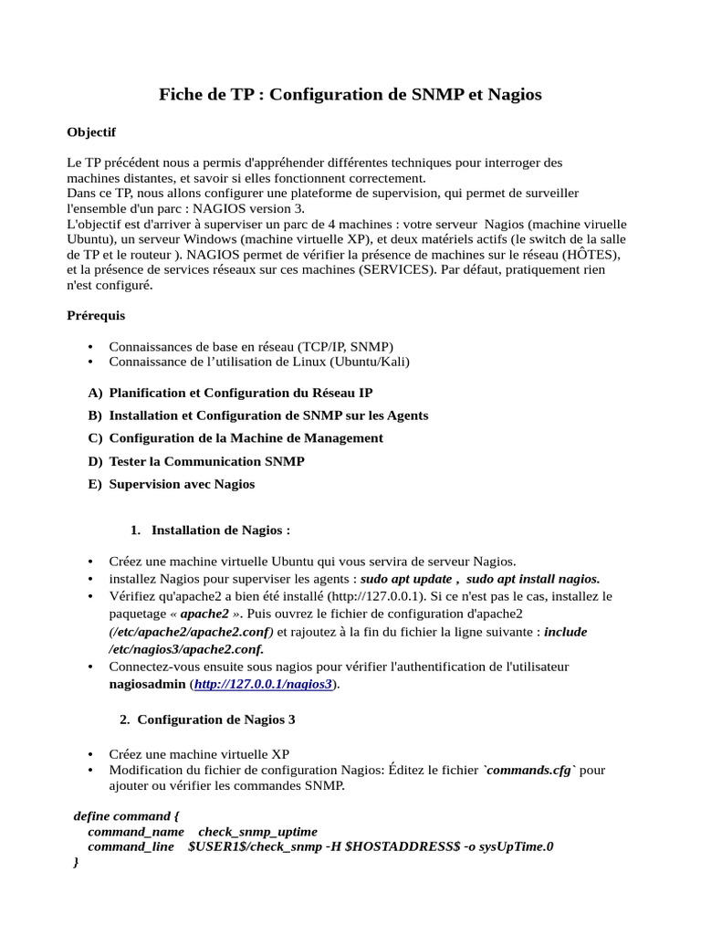 Configuration de Nagios et SNMP | PDF | Serveur (Informatique) | Plugin ...