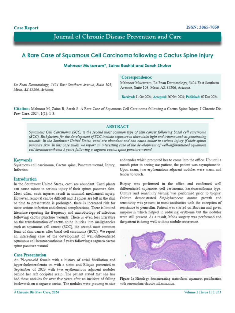 Squamous Cell Carcinoma from Cactus Injury | PDF | Skin Cancer ...