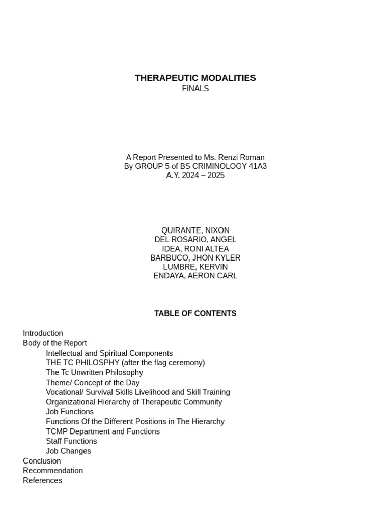 Therapeutic Community Modality Overview | PDF | Housekeeping | Prison