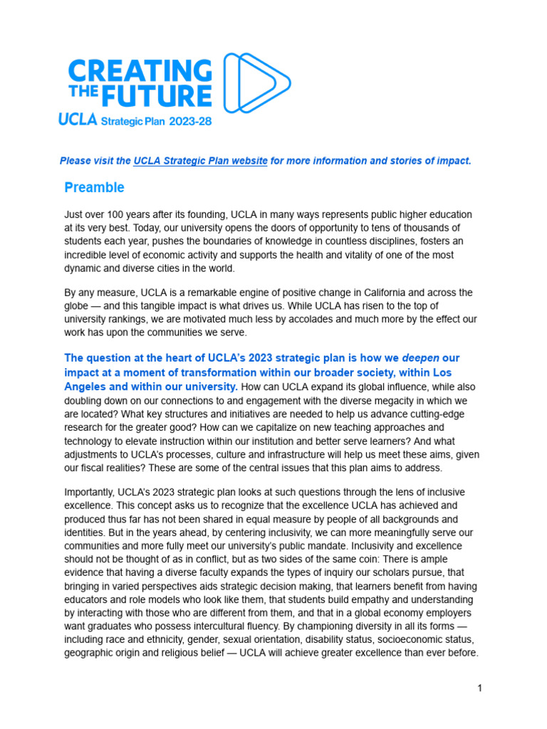 UCLA 2023 Strategic Plan Overview | PDF | University Of California ...