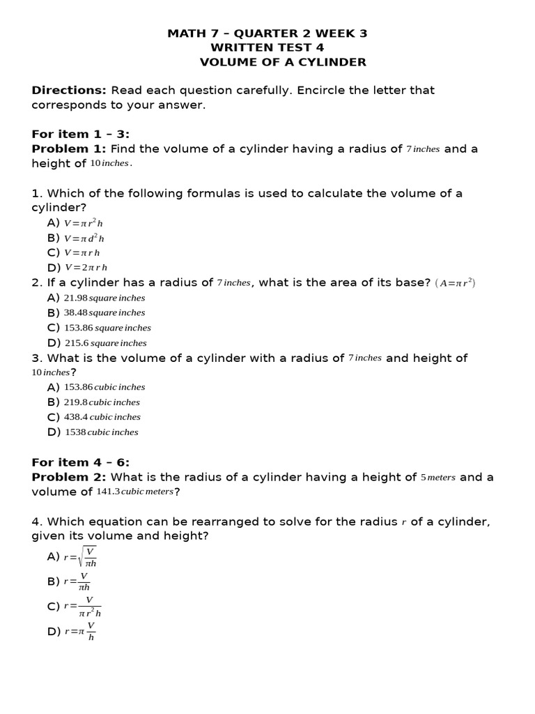 MATH 7 Q2 WK 1 WT 4 | PDF | Volume | Area