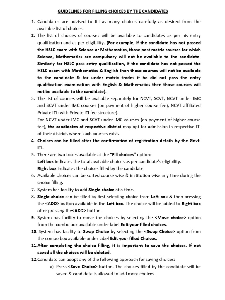 Choice Filling GuideLines | PDF | Vocational Education | Educational Stages