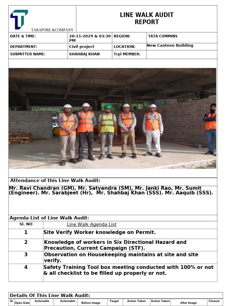 Line Walk Audit Report - Tata Cummins | PDF