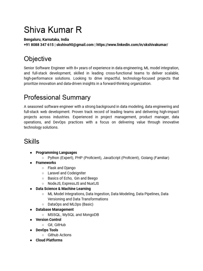 Senior Software Engineer Profile | PDF | Web Development | Information ...