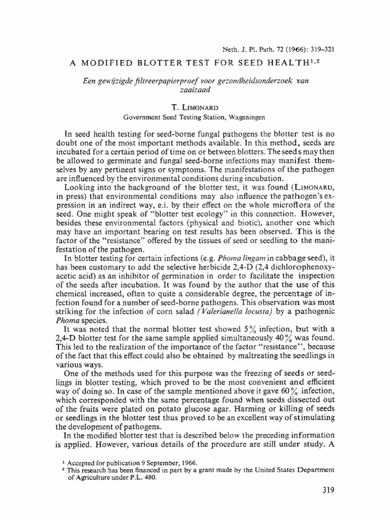 Blotter Test Method Seed Germination