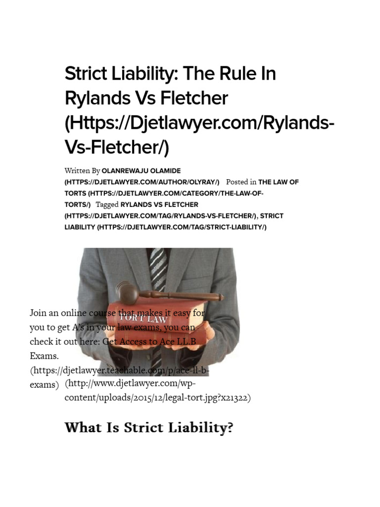 Strict Liability - The Rule in Rylands Vs Fletcher - The Jet Lawyer ...