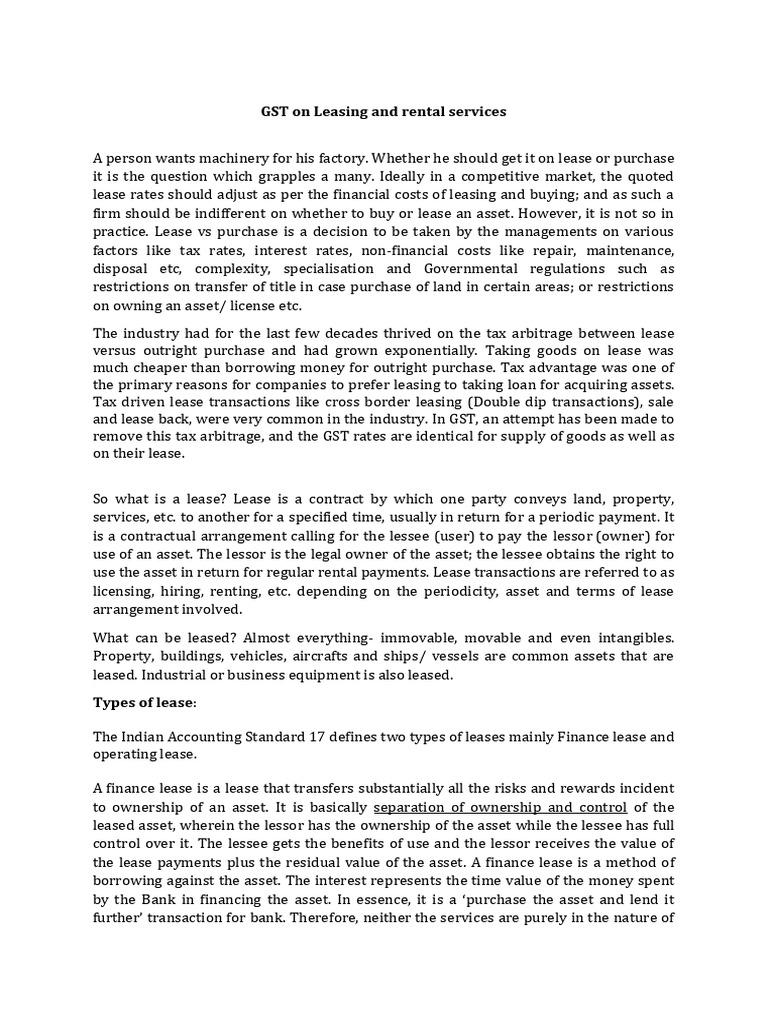 GST Implications on Leasing Services | PDF | Lease | Value Added Tax